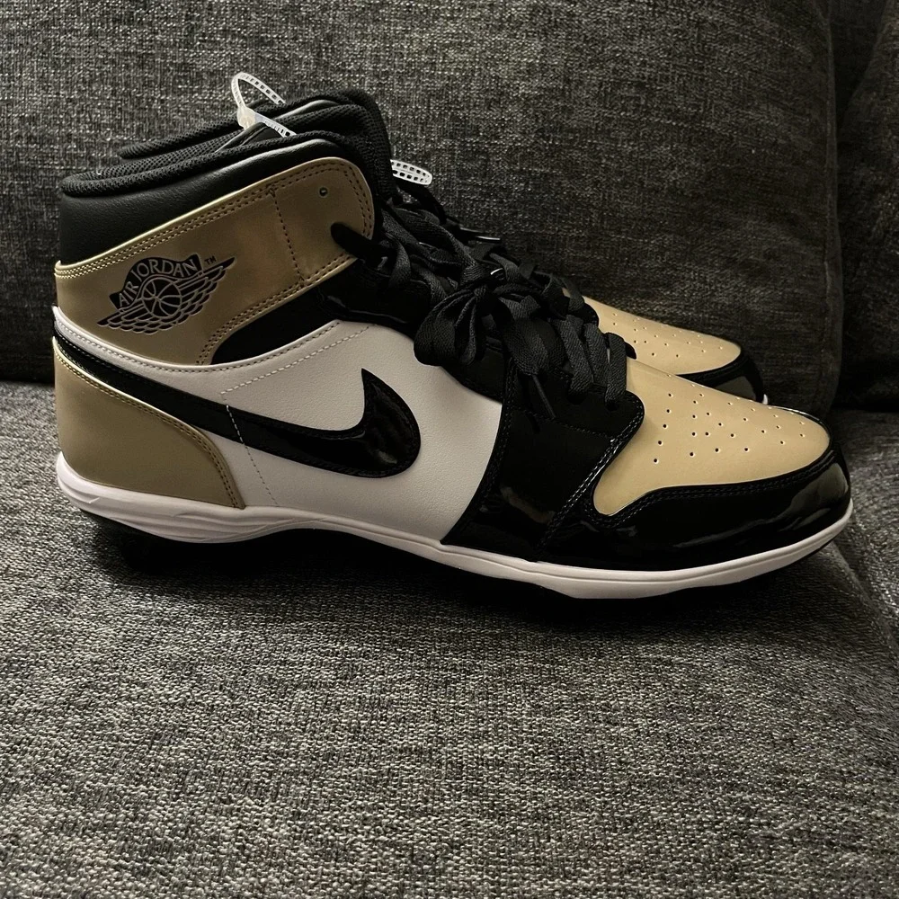 Jordan Shoes Mens Size 18 Gold Black Air Jordan 1 Football Cleats FJ6805-701